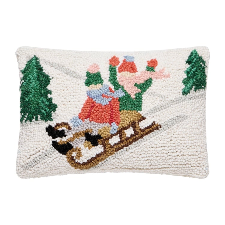 31AV1444C12OB 8 x 12 in. Sledding People Poly Filled Hook Pillow - Pack of 3