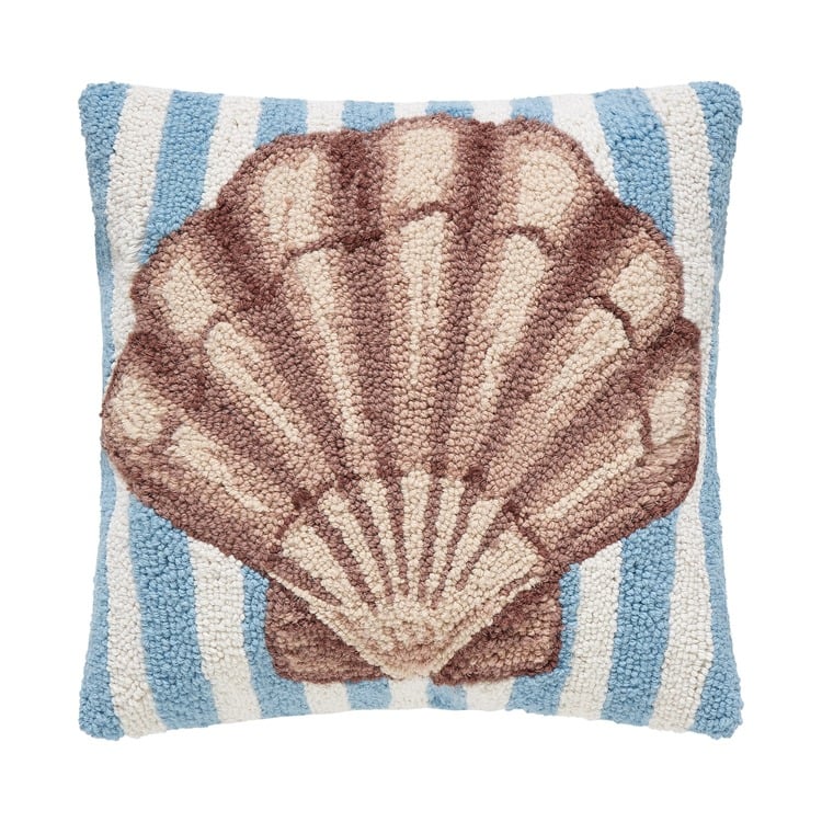 30SJM11454C16SQ Scallop Shell Hook Pillow with Ploy-Filled - 16 x 16 in., 100 Percent Wool, Cotton & Poly