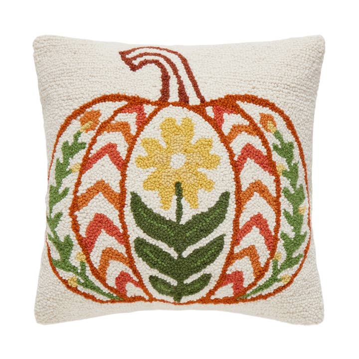 31AV1554C16SQ 16 x 16 in. Fall Folk Pumpkin Square Poly Filled Hook Pillow