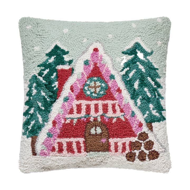 31AV1378C14SQ 14 x 14 in. Trendy Cabin House Poly Filled Hook Pillow