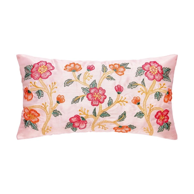 24AV1560C16OB Faux Silk Floral Embroidered Poly Filled Pillow, 9 x 16 in. - Set of 2