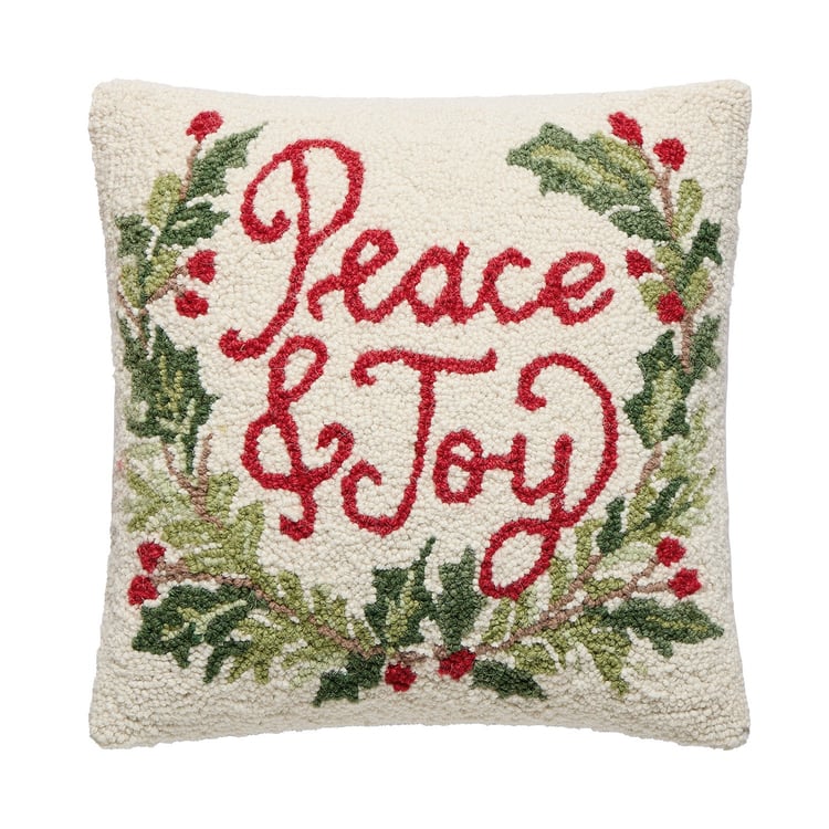 31AV1241C16SQ 16 x 16 in. Peace & Joy Poly Filled Hook Pillow