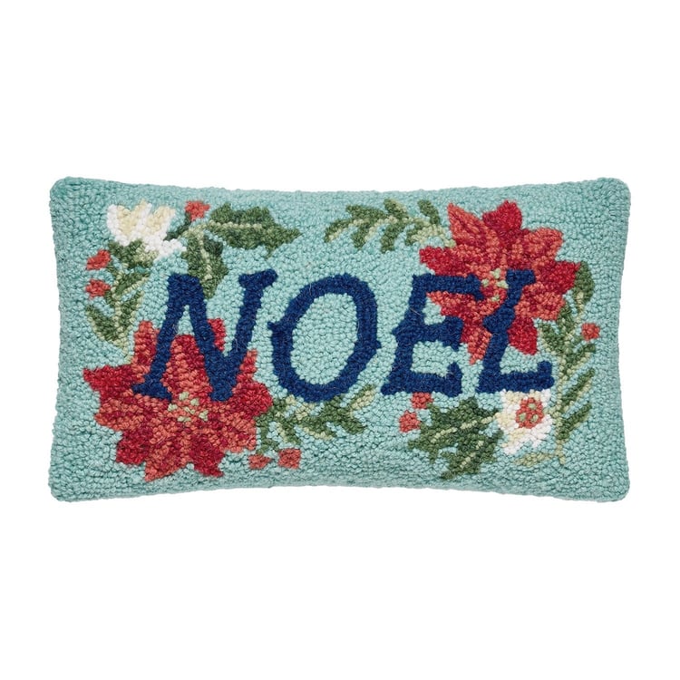 31AV1354C16OB 9 x 16 in. Noel Floral Frame Poly Filled Hook Pillow