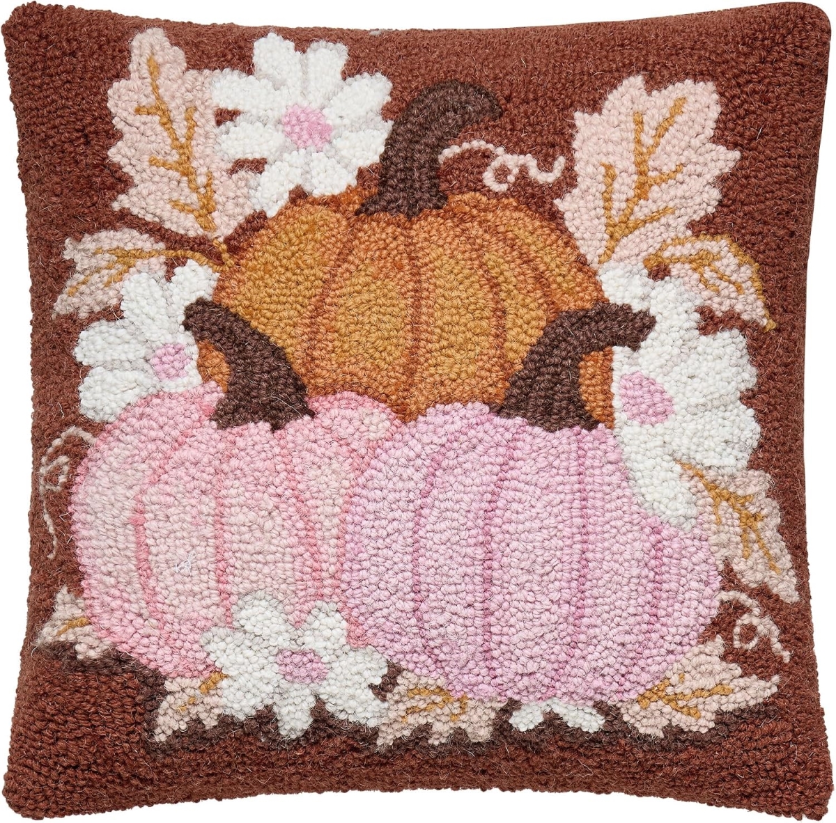31AV1371C16SQ 16 x 16 in. Daisies & Pumpkin Trio Poly Filled Hook Pillow