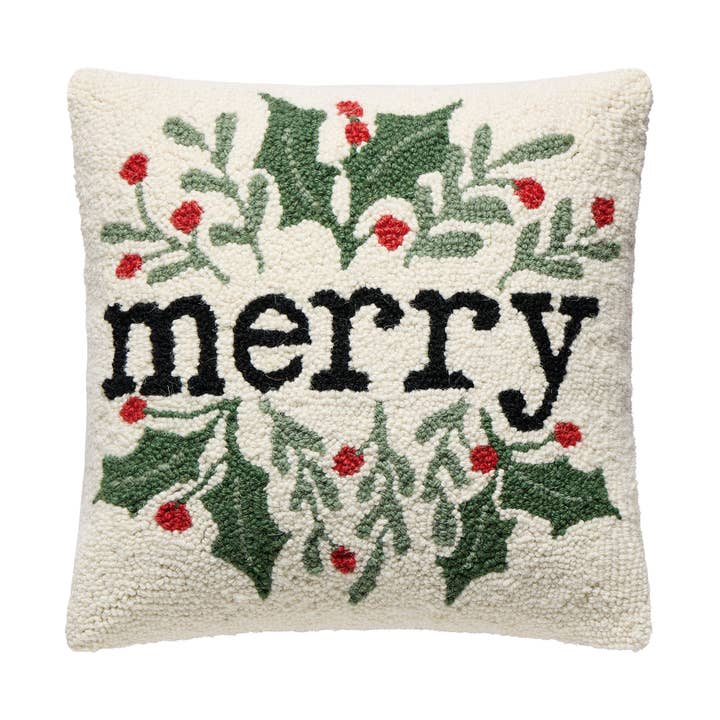 31AV1231C16SQ 16 x 16 in. Simple Merry Foliage Poly Filled Hook Pillow
