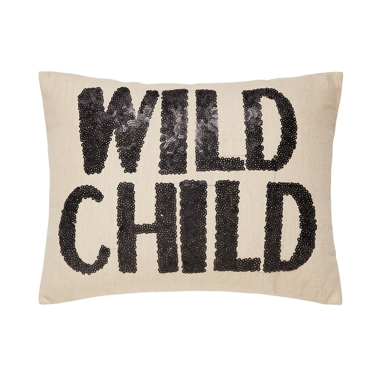 24JGY22C18OB Wild Child Sequin Emb Pillow with Ploy-Filled - 14 x 18 in., 95 Percent Ramie & 5 Percent Cotton