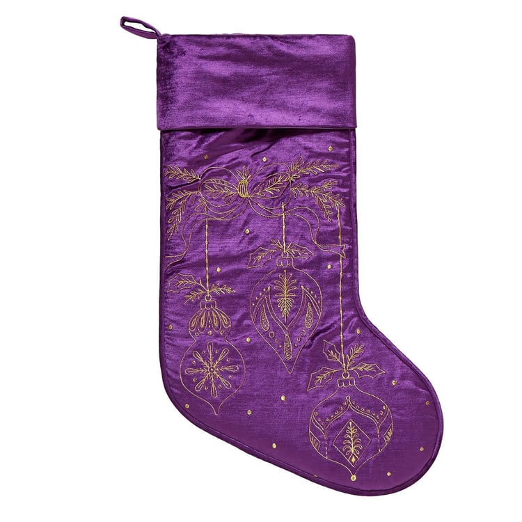 31AV1507MC 12 x 20 in. Amethyst Ornaments Velvet Embroidered Stocking