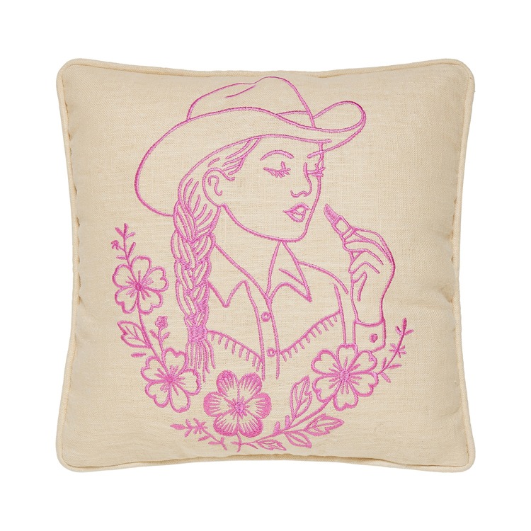 24JGY11C14SQ Lady Emb Pillow with Ploy-Filled - 14 x 14 in., 95 Percent Ramie & 5 Percent Cotton - Pack of 2