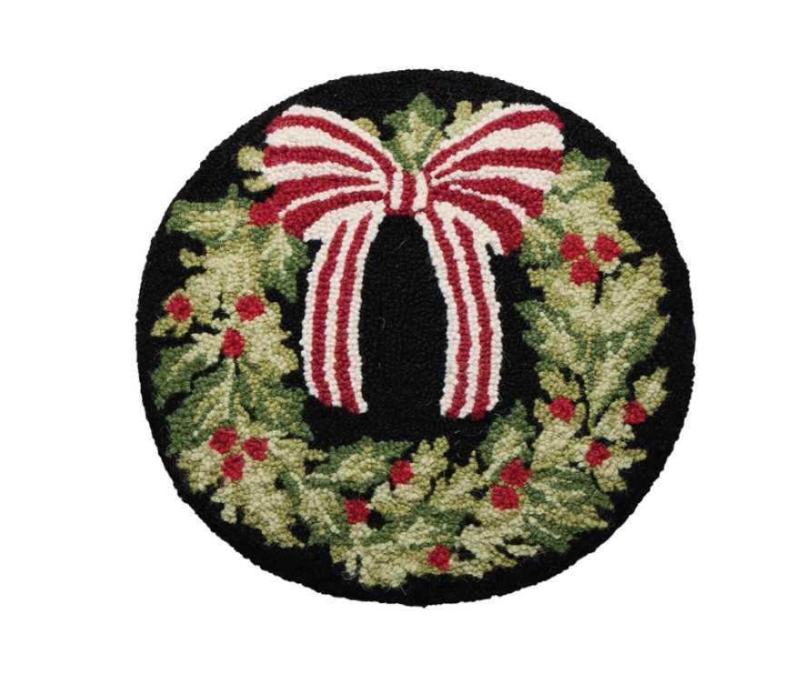 31AV1240C16RD 16 in. Stripe Ribbon Wreath Poly Filled Round Hook Pillow