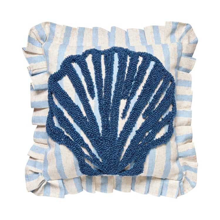 30AV1275C16SQ 16 x 16 in. Coastal Shell Tufted Poly Fill Hook Pillow