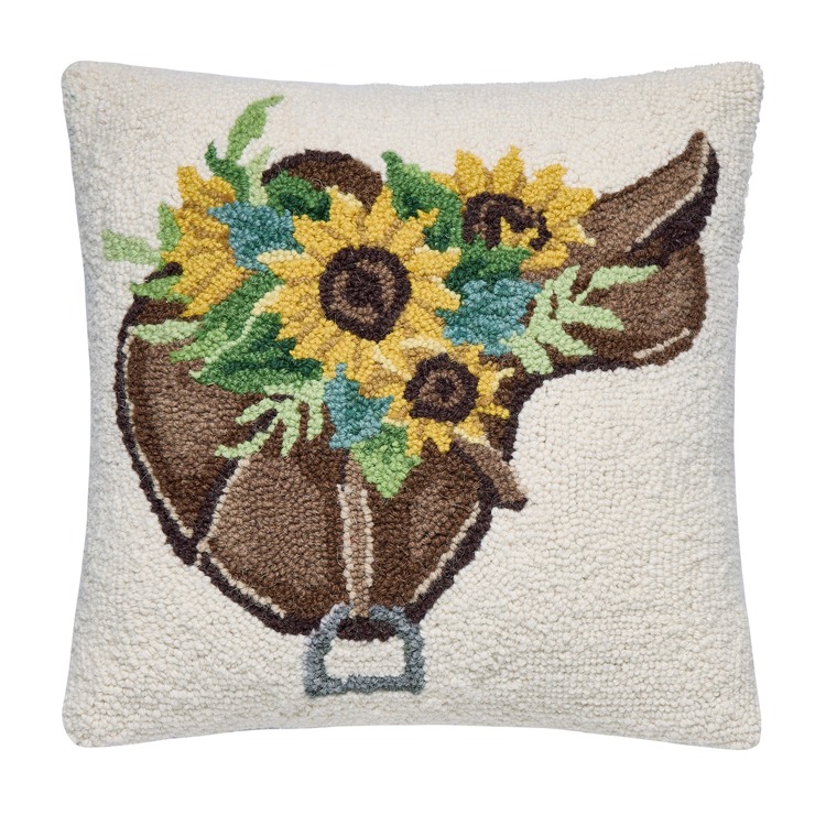 30SJM11432C16SQ 16 x 16 in. Sunflower Saddle Poly Filled Hook Pillow