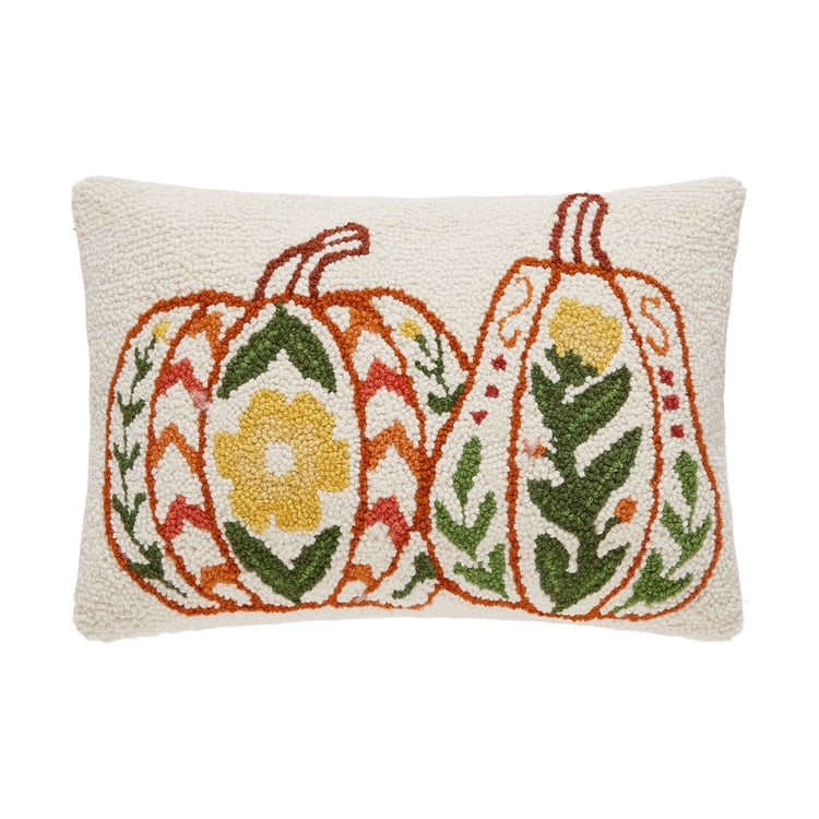 31AV1555C18OB 12 x 18 in. Fall Folk Pumpkin Ob Poly Filled Hook Pillow