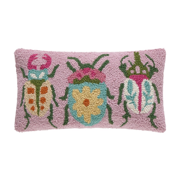 30AV1558C16OB 9 x 16 in. Folk Beetles Poly Fill Hook Pillow