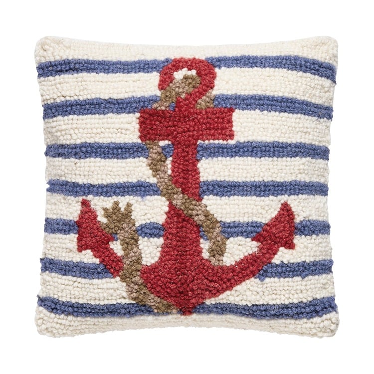 30AV1363C10SQ 10 x 10 in. Stripe Anchor Poly Filled Hook Pillow