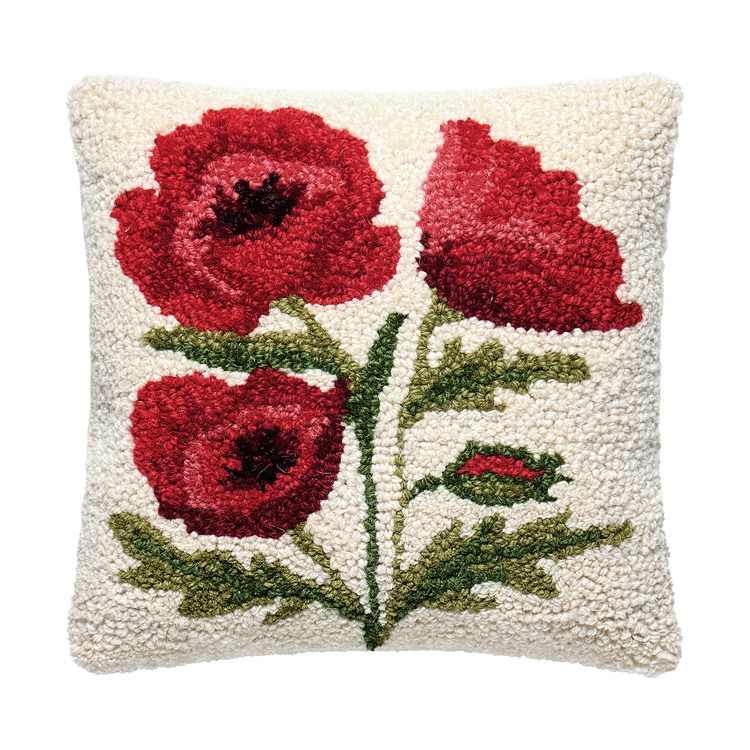 30AV1399C10SQ Poppies Hook Pillow with Ploy-Filled - 10 x 10 in., 100 Percent Wool, Cotton & Poly - Pack of 3