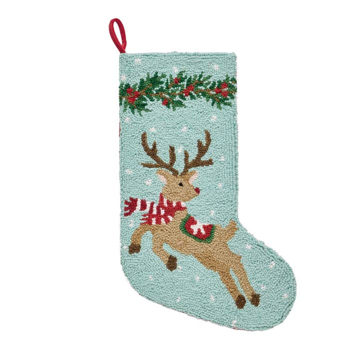 31AV1409MC 12 x 20 in. Christmas Reindeer Hook Stocking
