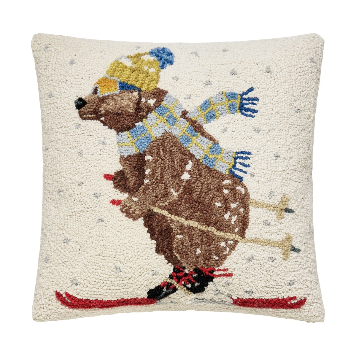 31ML588C18SQ 18 x 18 in. Ski Bear Poly Filled Square Hook Pillow