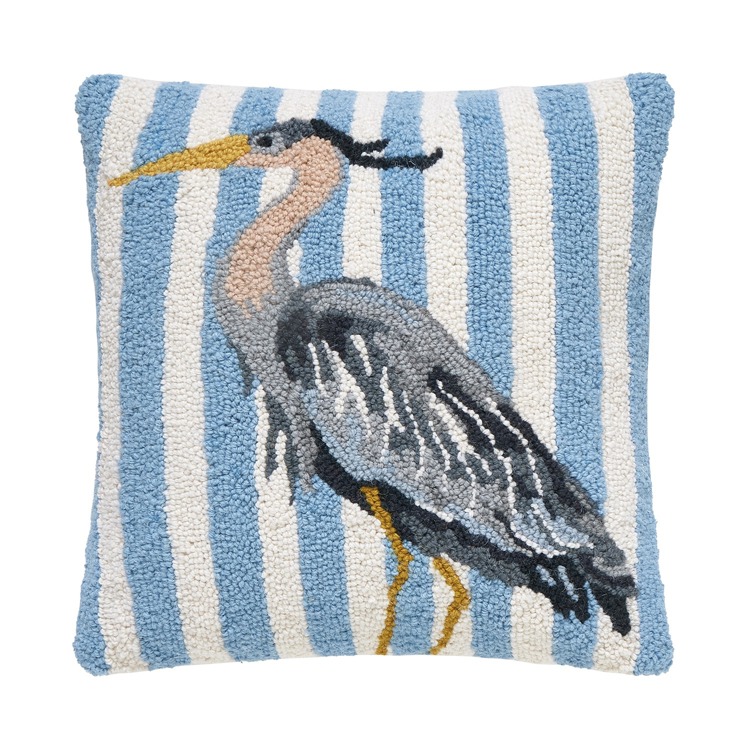 30SJM11452C16SQ Heron Hook Pillow with Poly-Filled - 16 x 16 in., 100 Percent Wool, Cotton & Poly