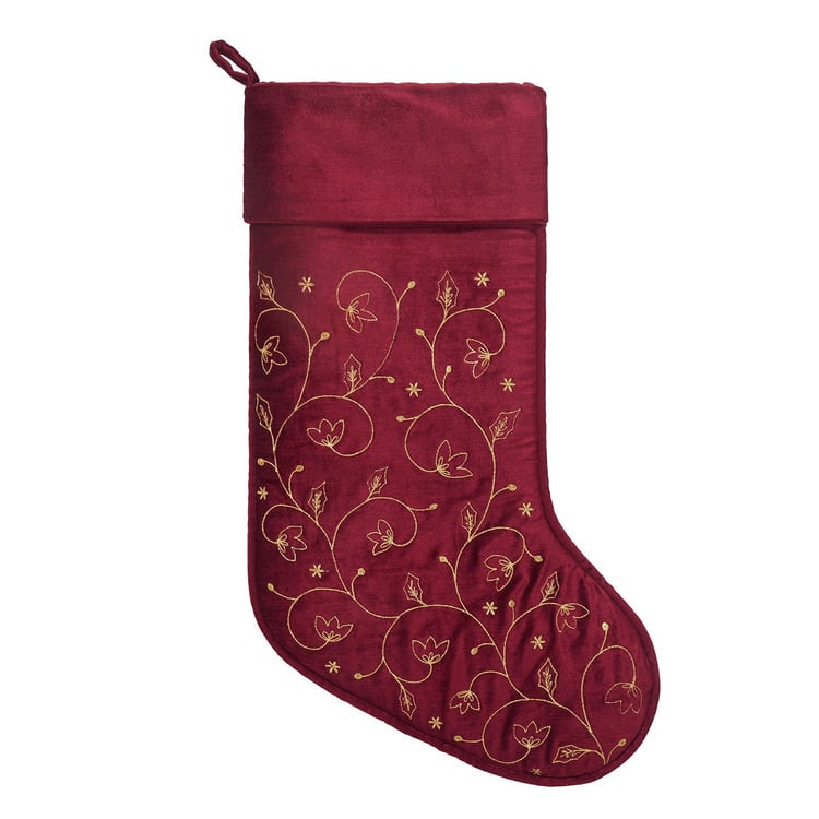 31AV1511MC 12 x 20 in. All Over Foliage Embroidered Stocking, Red