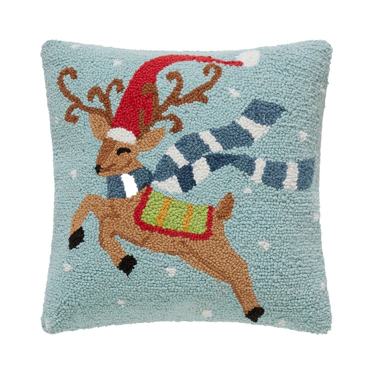 31AV1499C16SQ 16 x 16 in. Whimsy Reindeer Poly Filled Hook Pillow