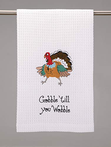 04TA457WC Gobble Till You Wobble Turkey Towel, White & Multi Color