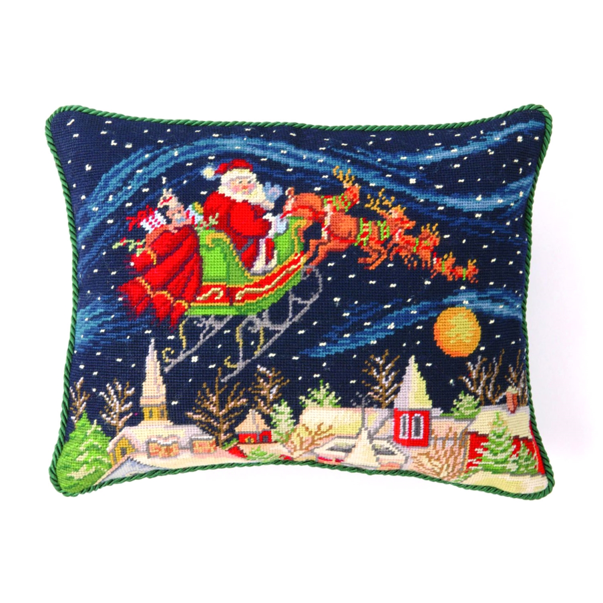 Picture of Peking Handicraft 31SW12C18OB 14 x 18 in. Santa in Snowy Sky Poly Filled Needlepoint Pillow