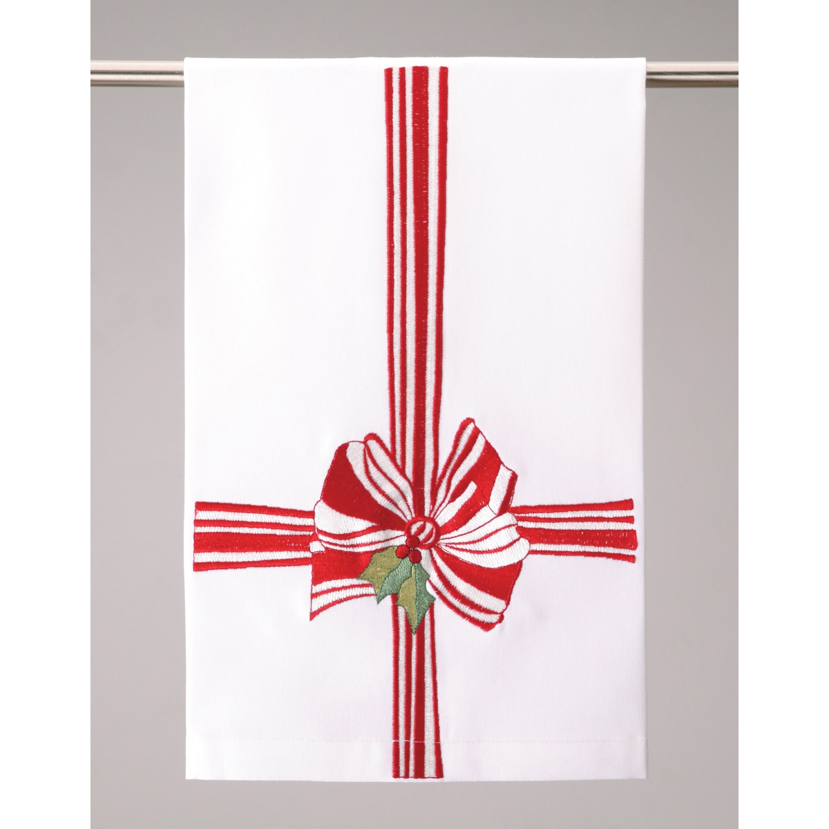 16 x 25 in. Red Ribbon Embroidered Kitchen Towel, Cotton