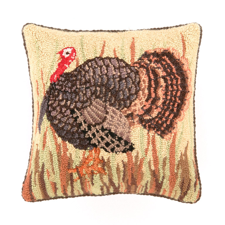 Picture of Peking Handicraft 30WK34C16SQ 16 x 16 in. Wild Turkey Wool Filled Square Hook Pillow