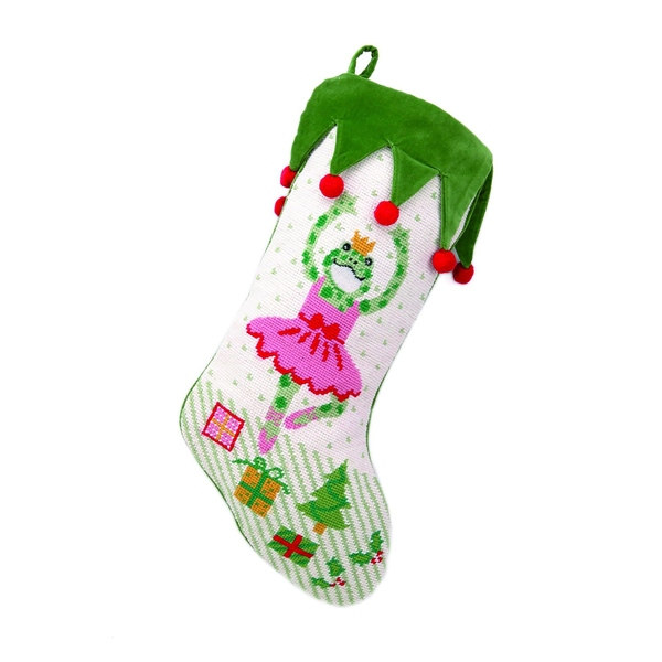 31KR197MC 11 x 18 in. New Ballerina Frog Needlepoint Stocking
