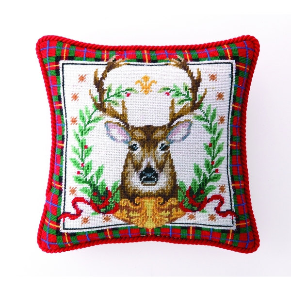 31SNX14C14SQ Suzanne Nicoll Christmas Deer Needlepoint Pillow