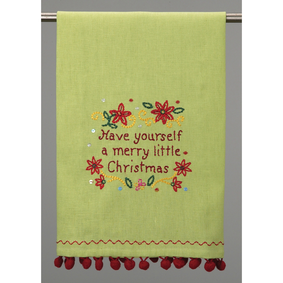 Picture of Peking Handicraft 04TA1107C 15 x 22.5 in. A Merry Little Xmas Embroidered Kitchen Towel with Pom Pom, Cotton 