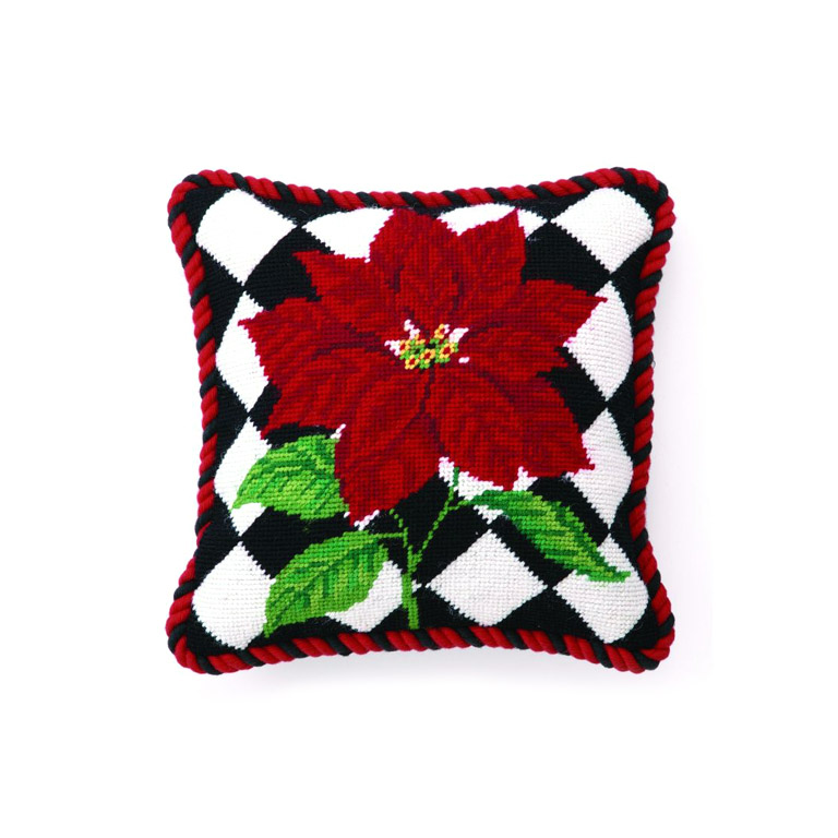 Picture of Peking Handicraft 31SSX117AC10SQ 10 x 10 in. Poinsettia Diamonds Needlepoint Throw Pillow
