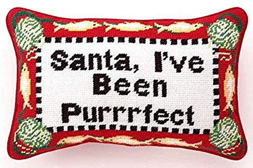 31TA1255C12OB 8 x 12 in. Santa Purrrfect Cat Merry Christmas Wool Needlepoint Throw Pillow, Red & White