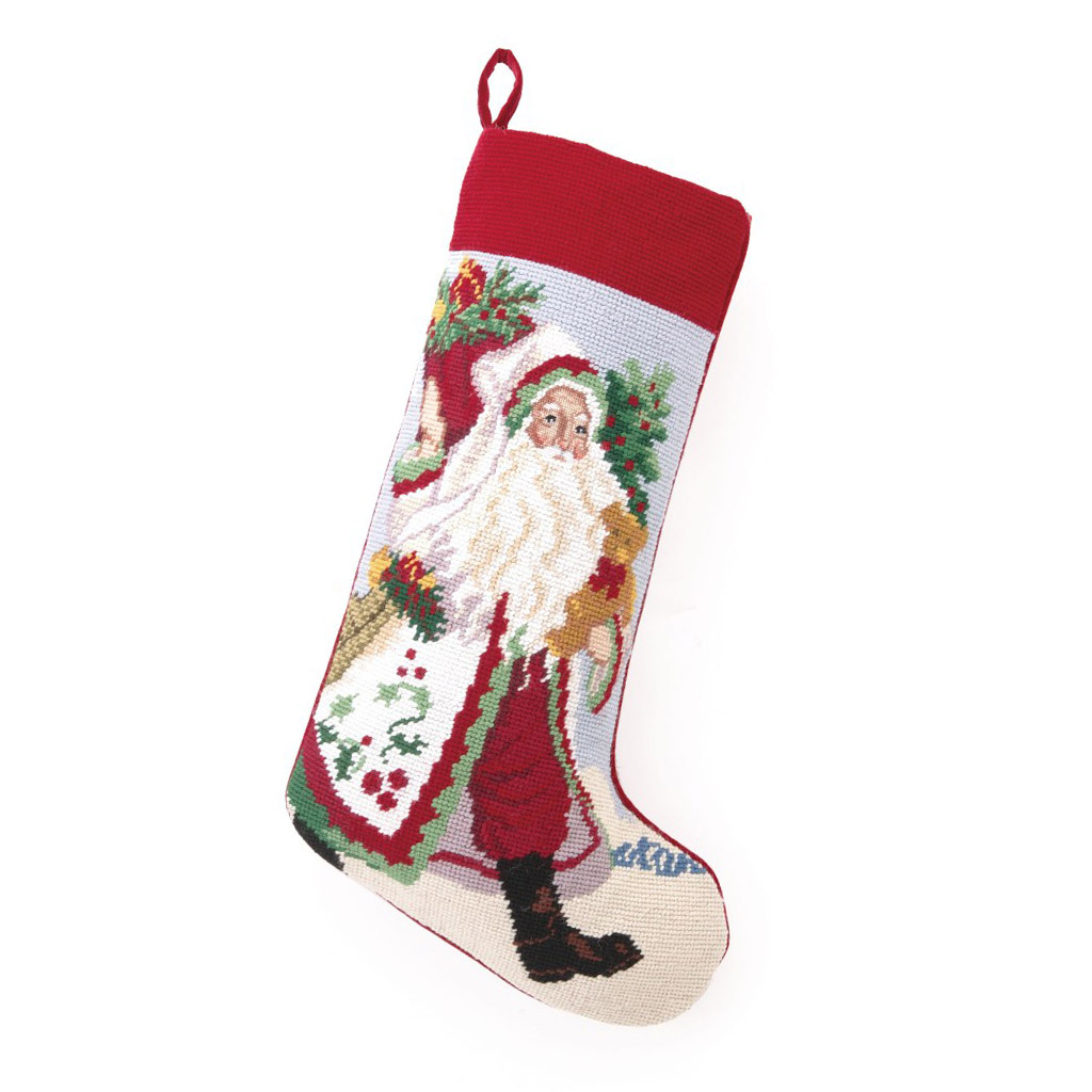 31LH07MC 11 x 18 in. Holly Gathering Santa Needlepoint Stocking