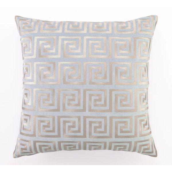 20 x 20 in. Greek Key Blue Embroidered Velvet Square Pillow