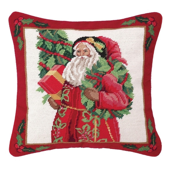 16 x 16 in. Lynn Haney Holly Sparkle Needlepoint Pillow