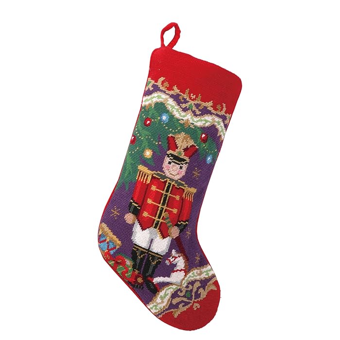 Picture of Peking Handicraft 31SJM4510MC 11 x 18 in. 100 Percent Wool & Cotton Christmas Soldier Needlepoint Stocking