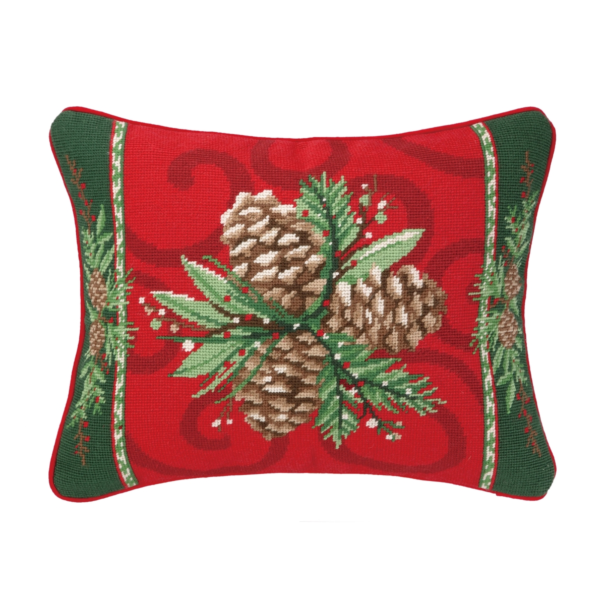 Picture of Peking Handicraft 31SERX154C18OB 14 x 18 in. Christmas Bayberry Pine Poly Filled Needlepoint Pillow&#44; Red