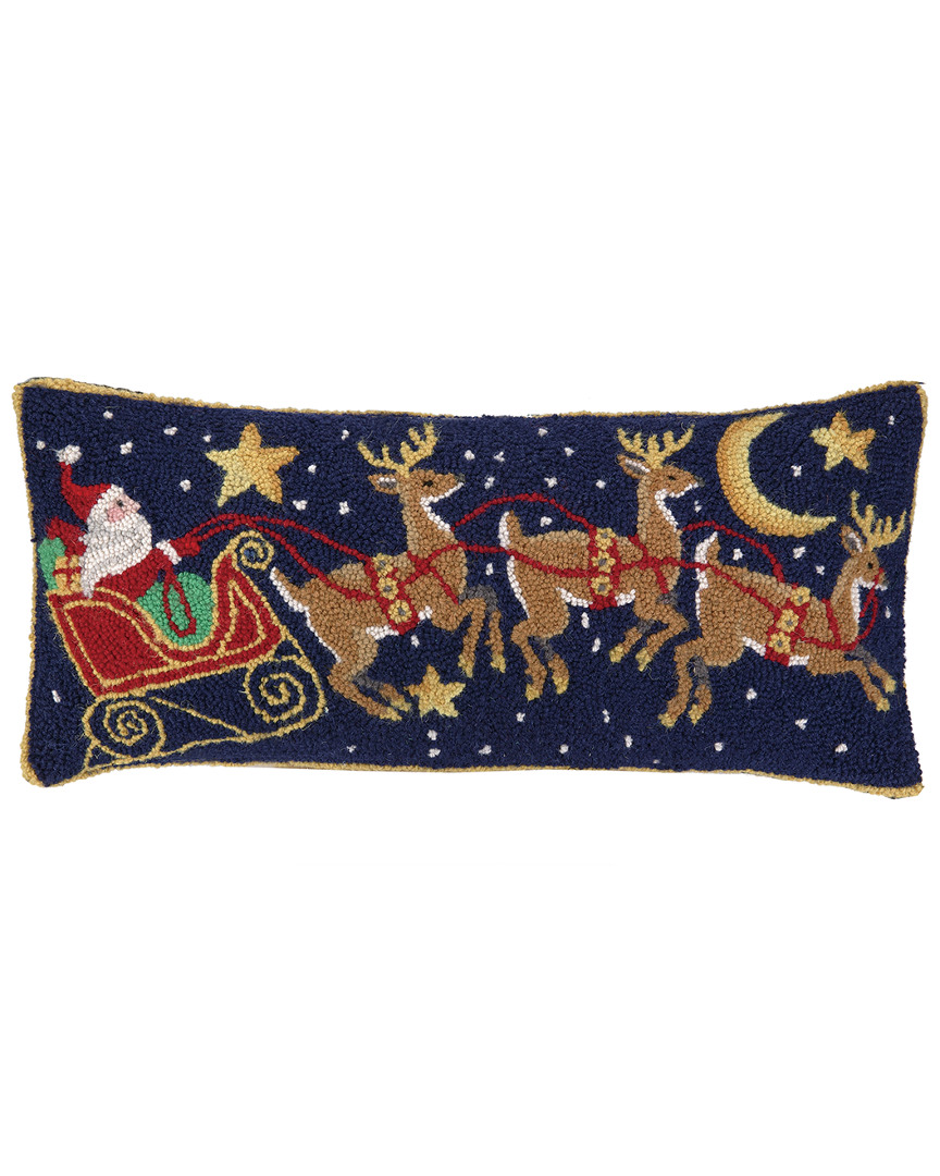 12 x 26 in. Santa 3 Reindeer Hooked Pillow