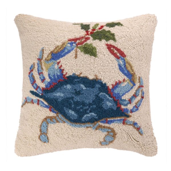 18 x 18 in. Christmas Blue Crab Hook Pillow