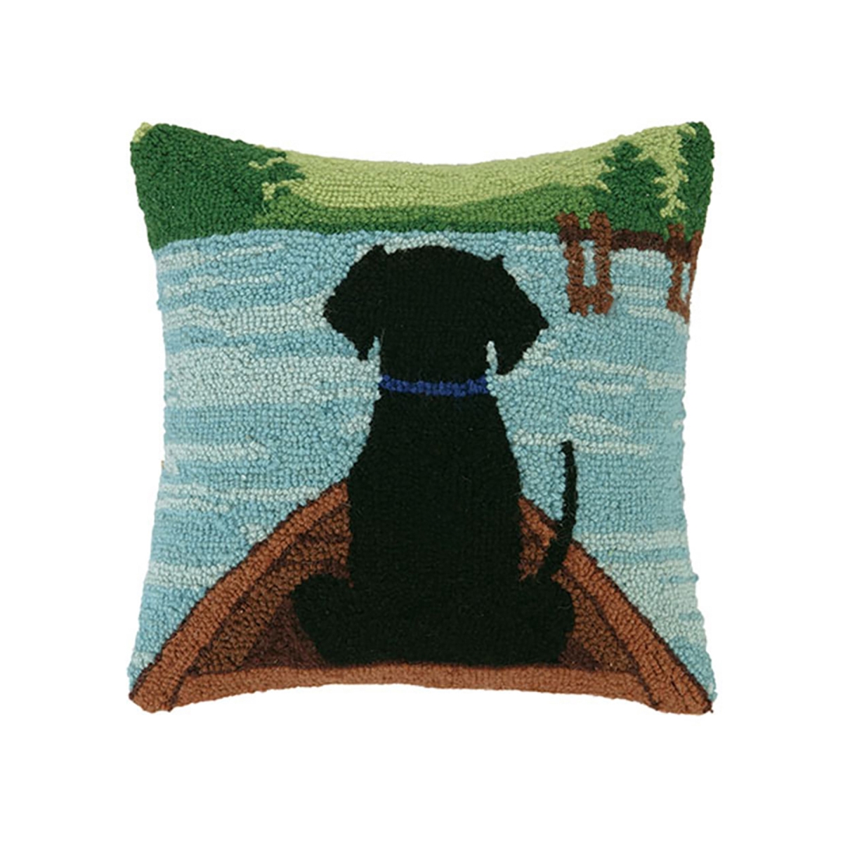 14 x 14 in. Black Lab in Canoe Hooked Throw Pillow with Poly-Fill