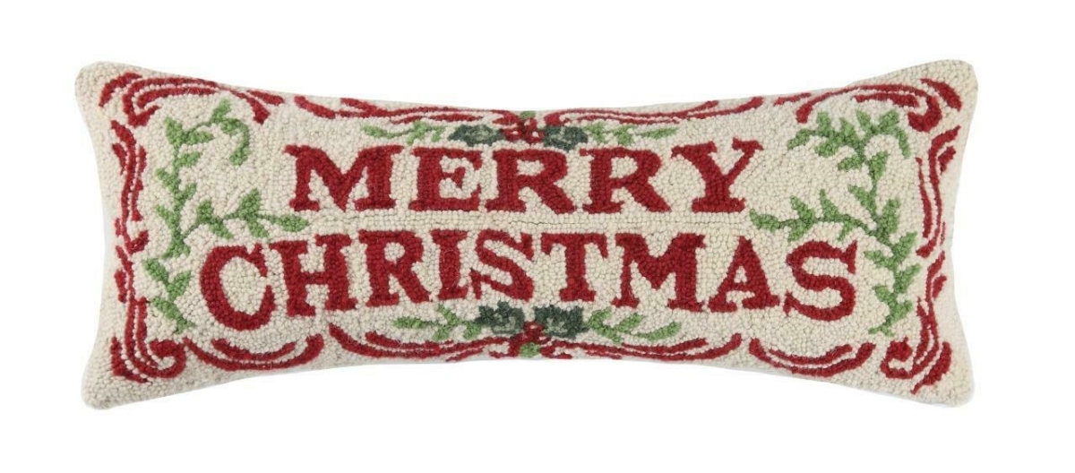 10 x 26 in. Merry Christmas at the North Pole Merry Hooked Wool Pillow