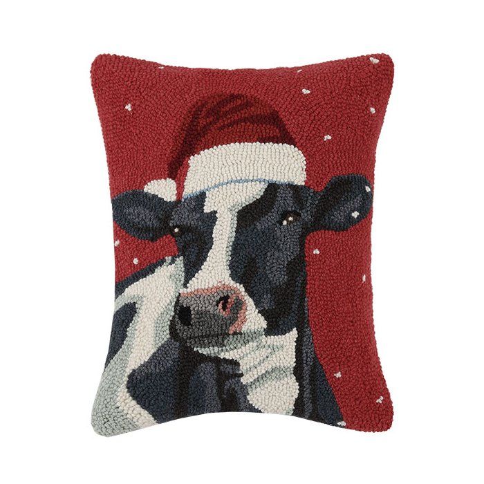 Picture of Peking Handicraft 31SCH94C18OB 14 x 18 in. Cow with Xmas Hat Poly-filled Rectangular Hook Pillow&#44; Multi Color