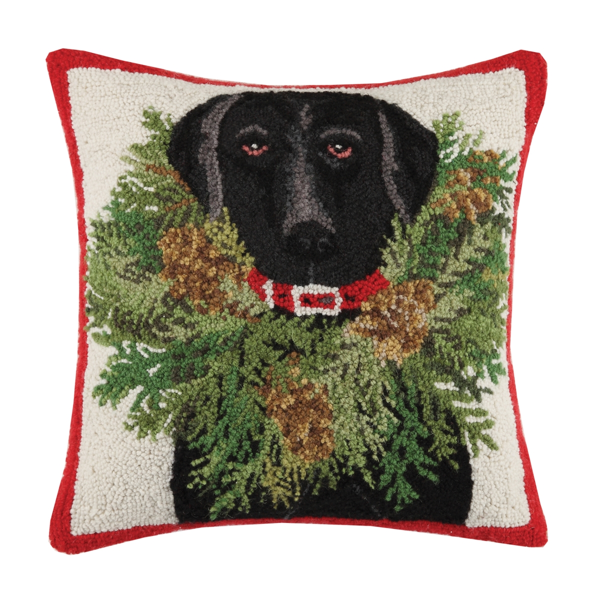 18 x 18 in. Black Lab with Wreath Hook Pillow