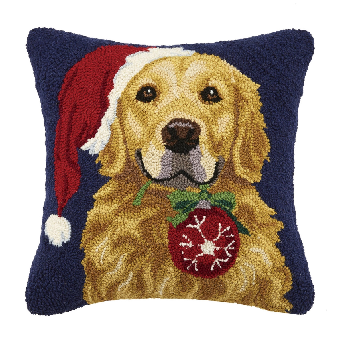 18 x 18 in. Retriever with Ornament Square Hook Pillow, Wool & Cotton
