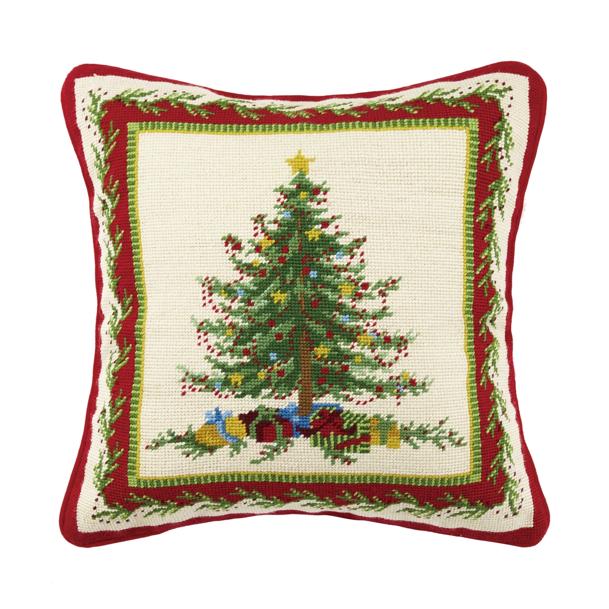 Picture of Peking Handicraft 31SERX252C16SQ 16 x 16 in. Old Fashioned Christmas Tree Poly Filled Needlepoint Pillow