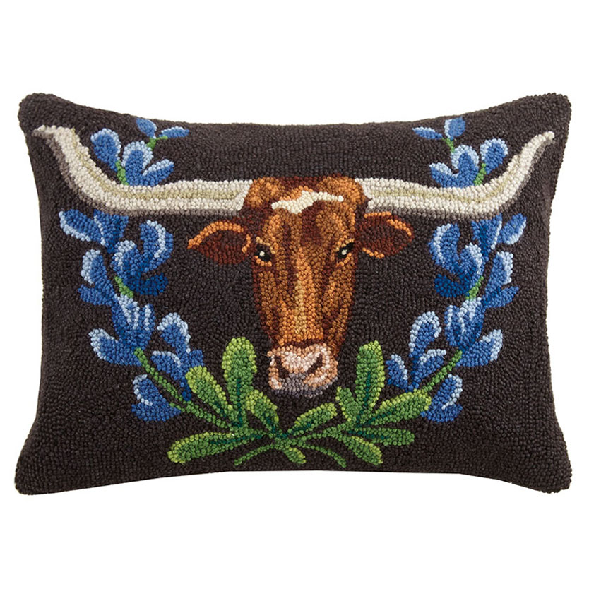 16 x 22 in. Longhorn & Blue Bonnets Hook Pillow