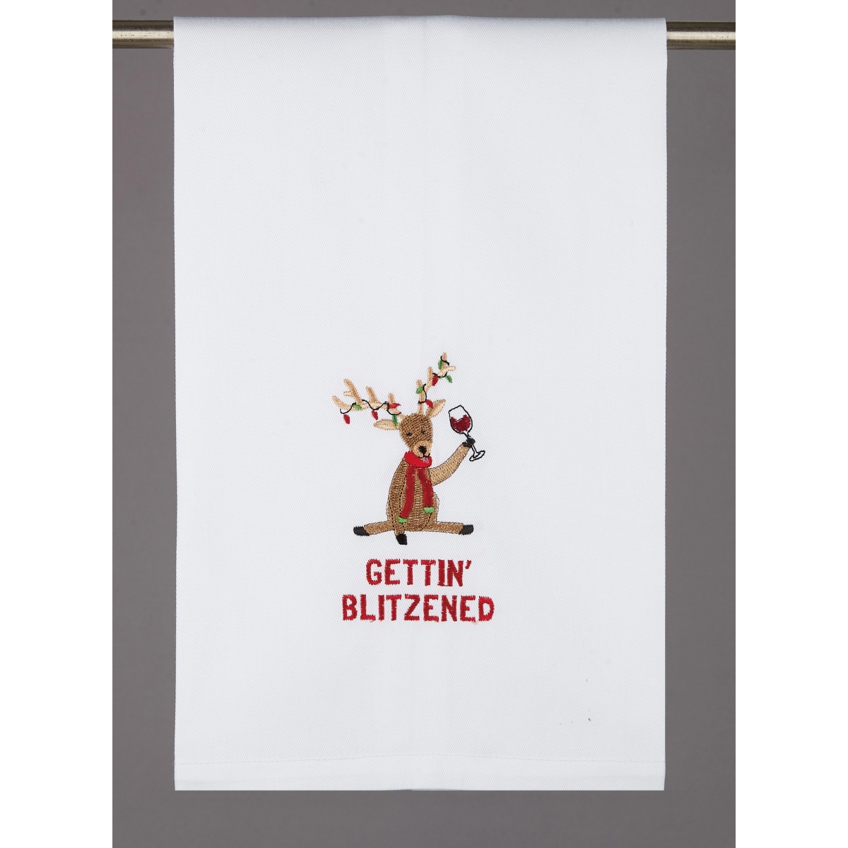 16 x 25 in. Gettin Blitzened Cotton Kitchen Towel, White - Medium