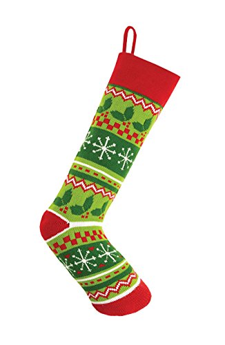 7 x 24 in. Fair Isle Holly Leaves Knit Stocking