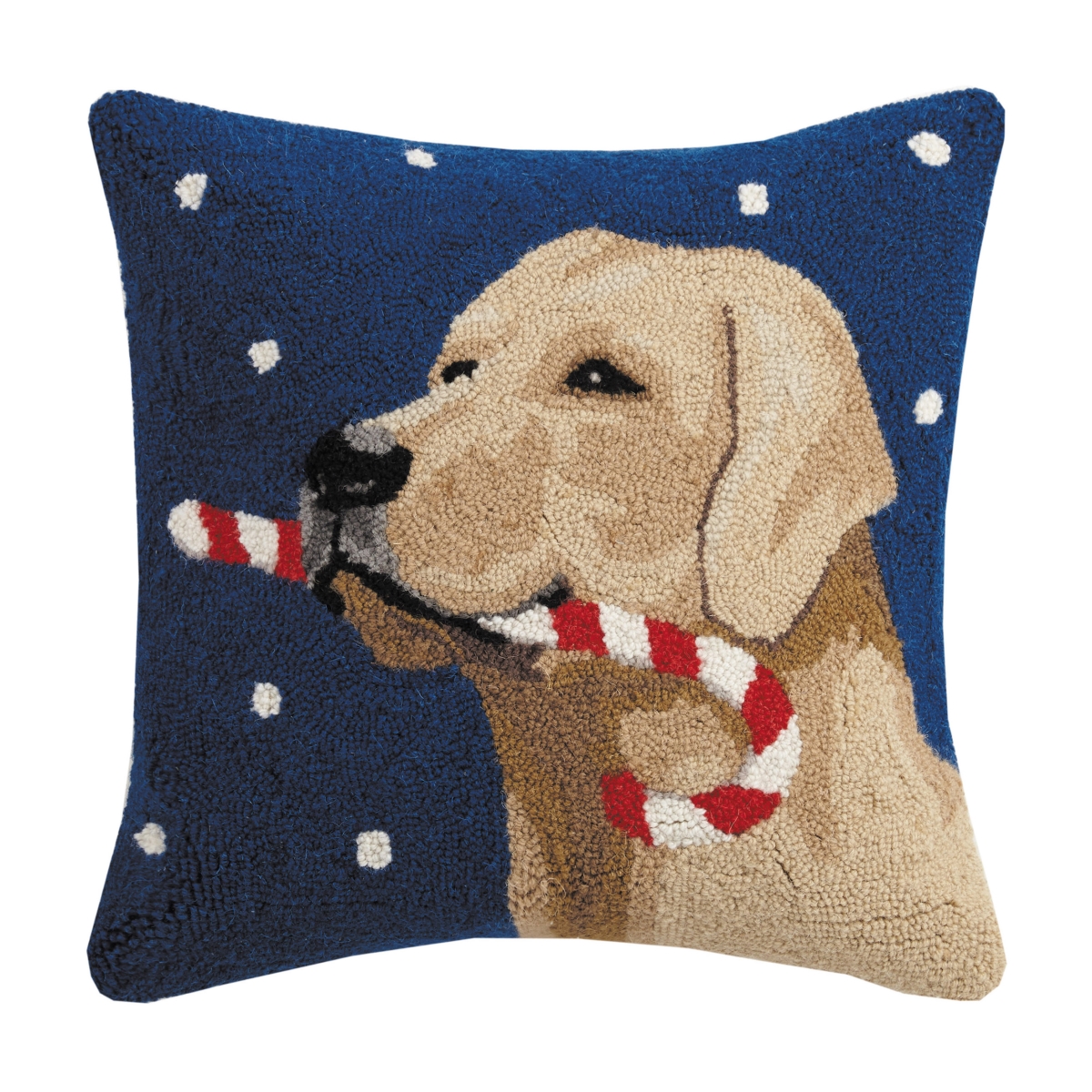 Picture of Peking Handicraft 31SJM8988BC18SQ 18 x 18 in. Golden Lab with Candy Cane Hook Pillow&#44; Multi Color